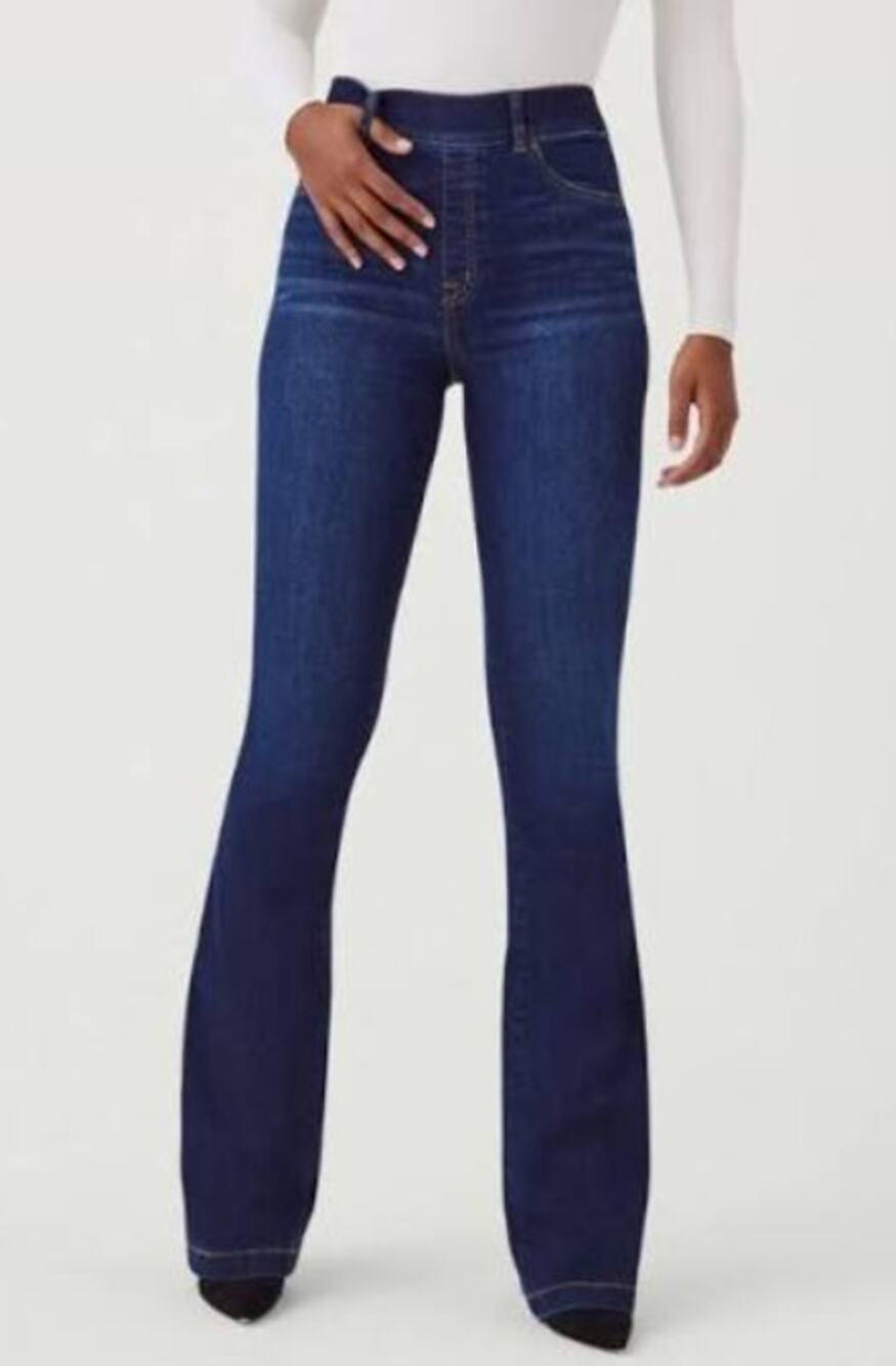 SPANX Dark Wash Flare Leg Jeans High Rise Control Top Minimalist Women's Medium